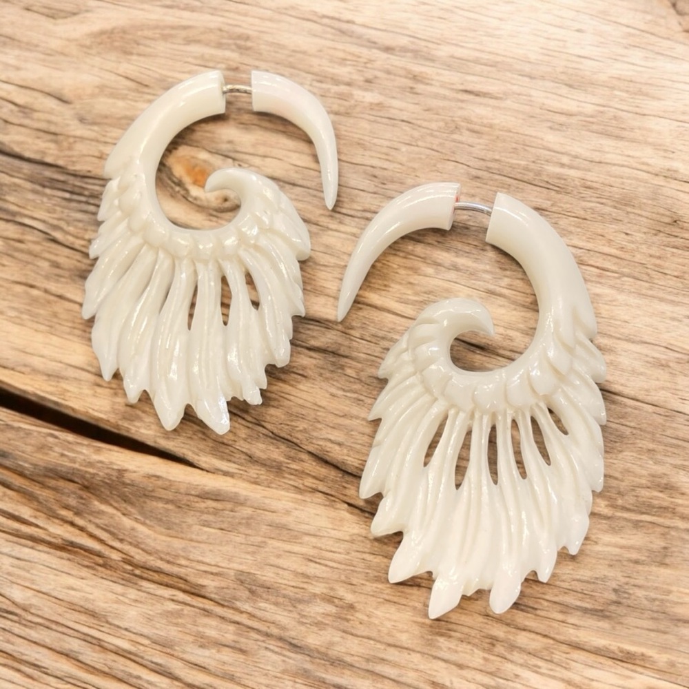 Gorgeous bone carved gauge style earrings
